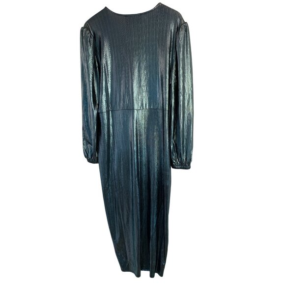 Nina Parker Metallic Ice Blue Long-Sleeve Ruched Midi Dress 2X 8954 Plus - Picture 7 of 8